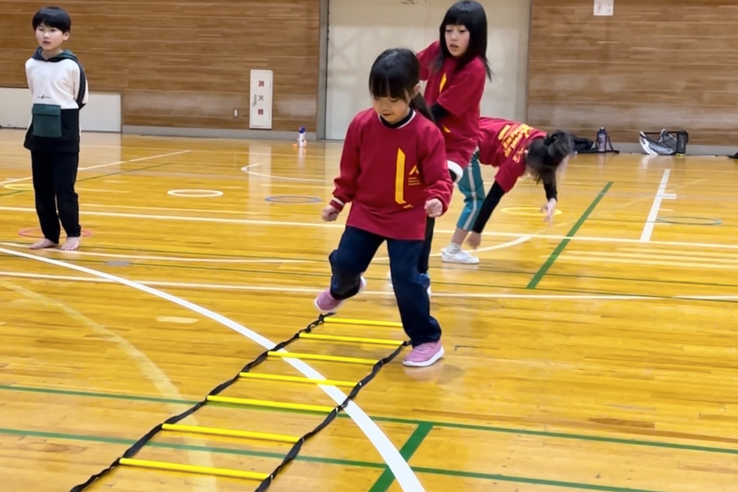 福井市教室にて、楽しそうにラダートレーニングを行う幼児の女児の子供